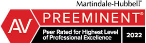 Badge Of Martindale Hubbell - AV Preeminent - Peer Rated for Highest Level Of Professional Excellence - 2022